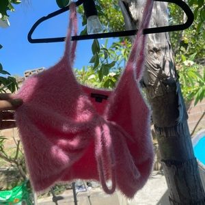 Fuzzy pink crop w adjustable string
